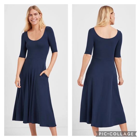 Marcella NYC Innogen Dress Navy Blue Midi Length Size Small - Picture 1 of 7